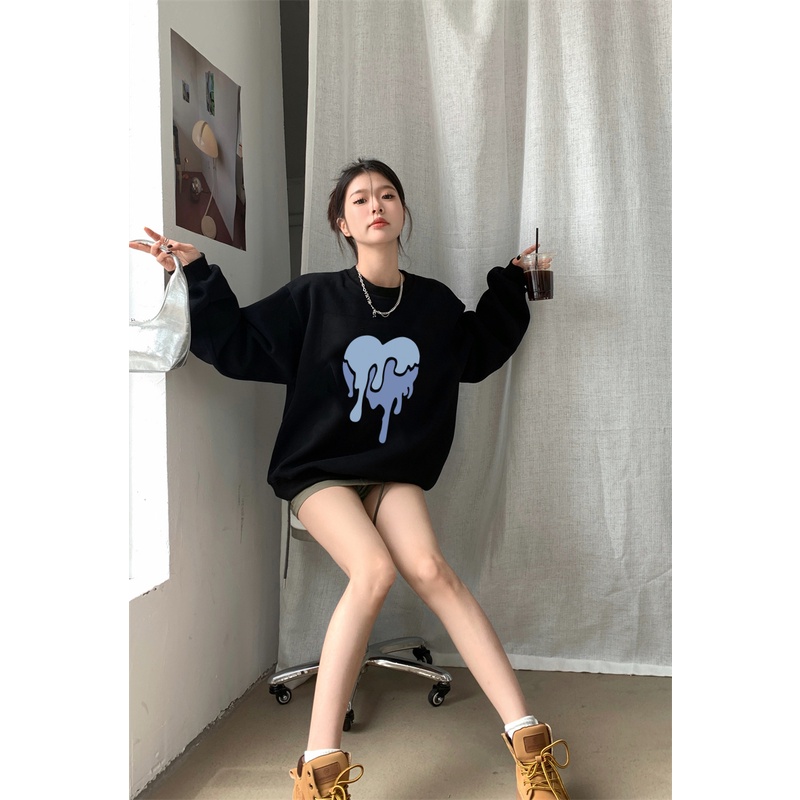 EUNII Sweater Lengan Panjang Cute Oil Painting Bear Korean Style/Hoodie Oversize/Baju Wanita/Switer Wanita