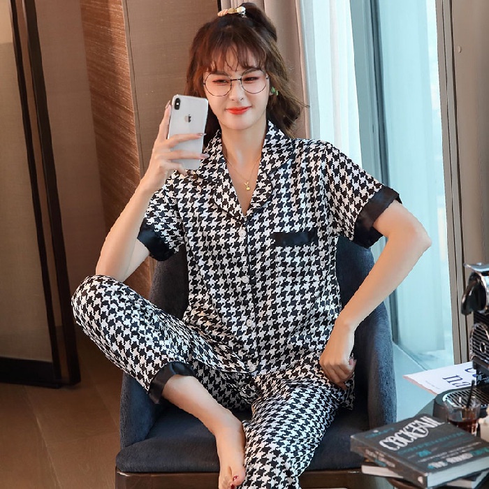 【 Bra Mall 】BM-344 Piyama Wanita Dewasa Model Kemeja Bahan Satin CP Lengan Pendek Celana Panjang Import High Quality Sleepwear