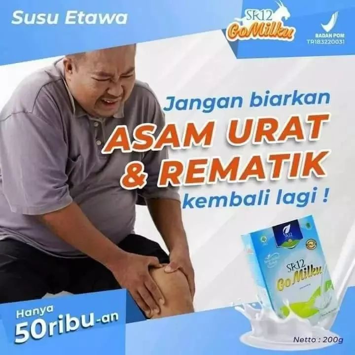 

Susu kambing etawa sr12,mengatasi asam urat,rematik,halal dan bpom