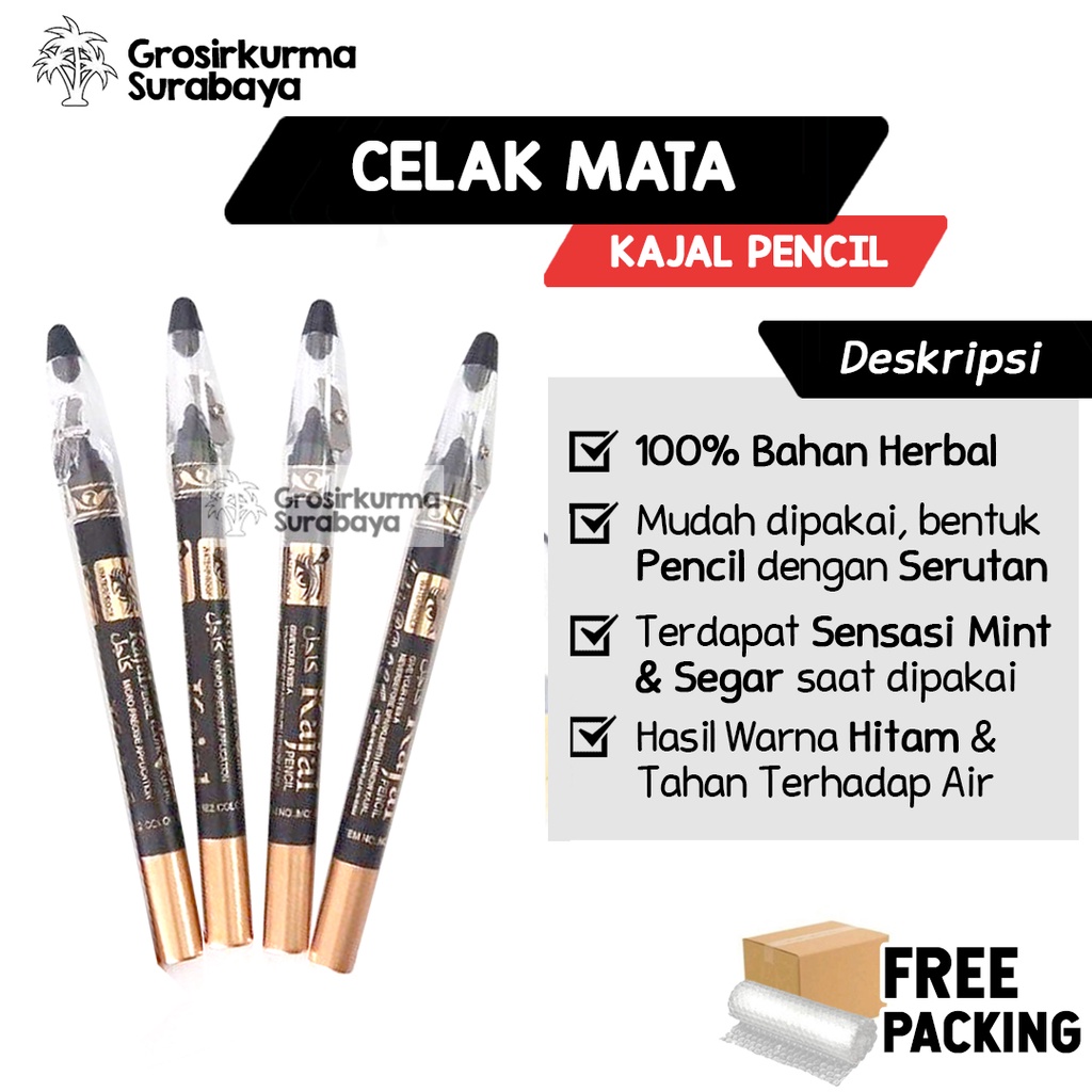 CELAK KAJAL PENCIL Waterproof Bagus Untuk Mata Sensasi Mint Herbal Warna Hitam Pekat Eyeliner