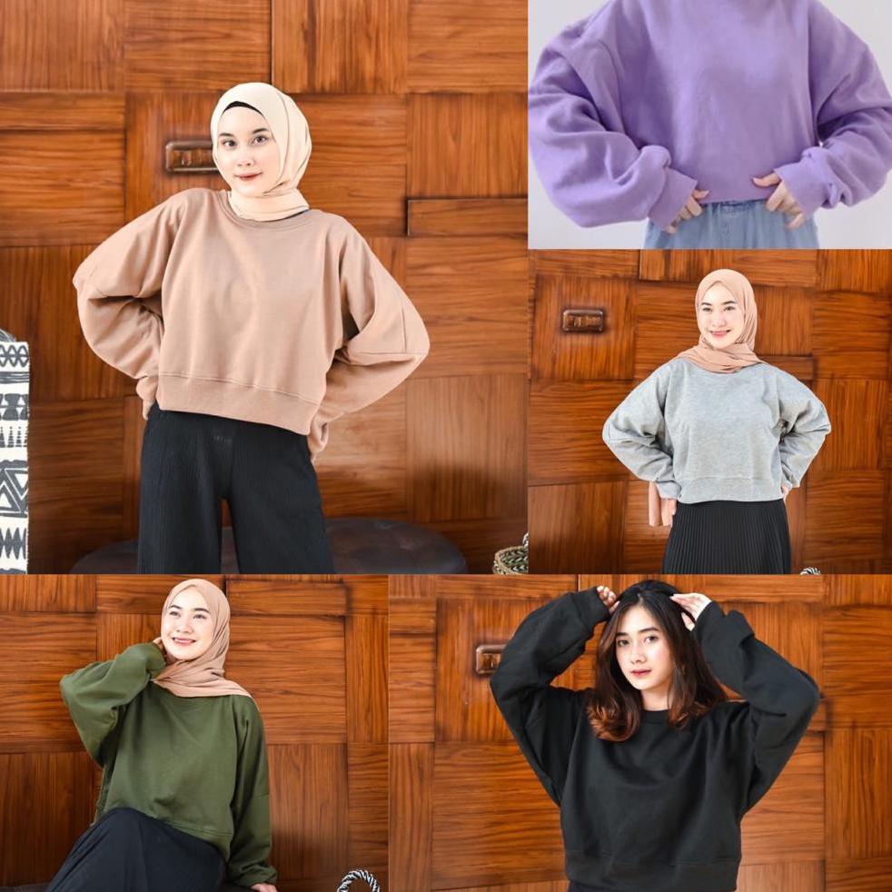 MakeGrosir - OVERSIZE CROP SWEATER POLOS BASIC CREWNECK WANITA