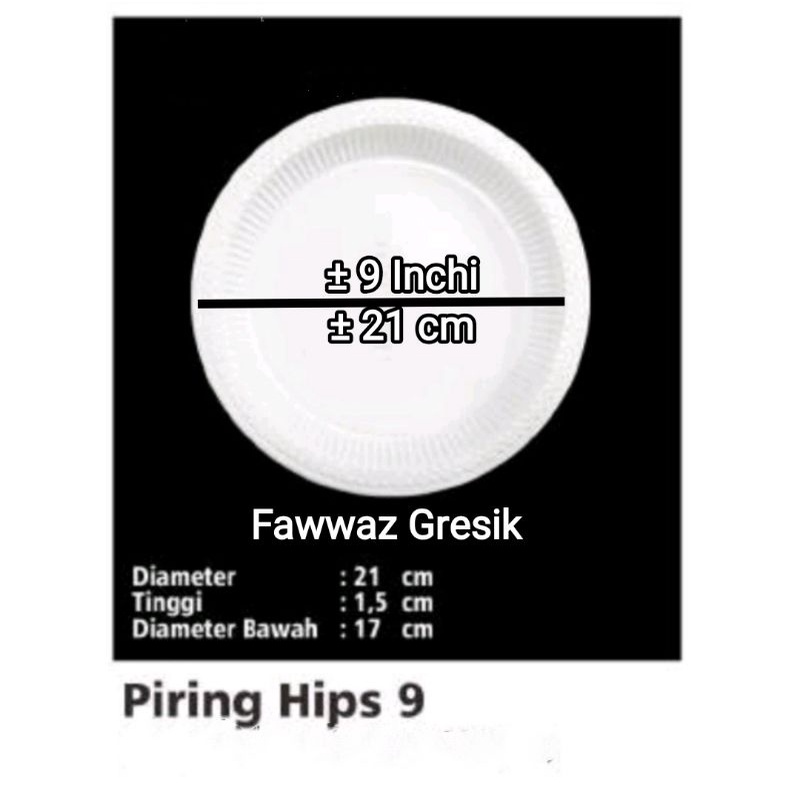 Piring Plastik Hips 9 Inchi = 21 cm Food grade 50pcs Putih / Mika Piring Pesta Makan