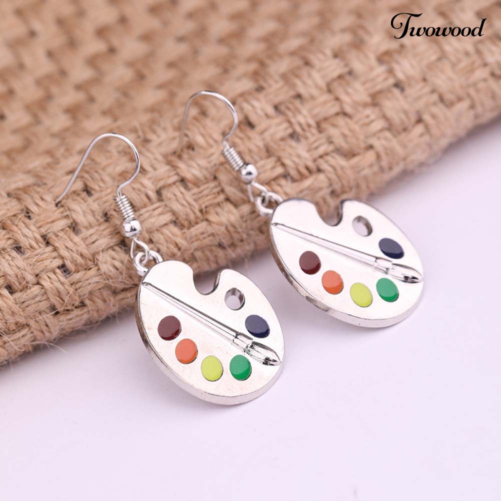 Anting Kait Model Menjuntai Desain Palet Cat Kuas Enamel Untuk Wanita