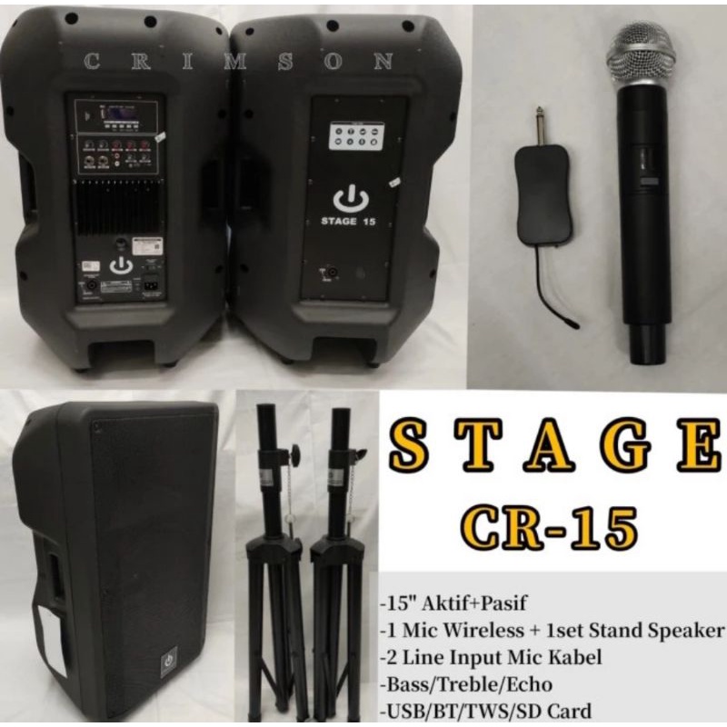 Paket komplit speaker aktif Crimson 15 inch Stage
