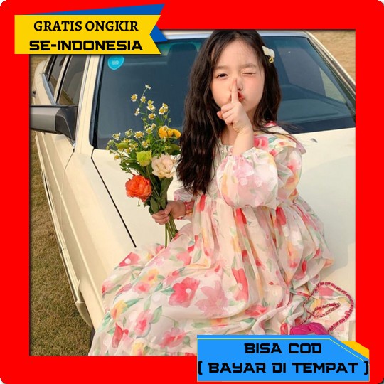 Dress Anak Perempuan Lengan Pendek Import Korea Dress Polos Elegant Terbaru 2022 Umur 7 8 9 10 Tahun