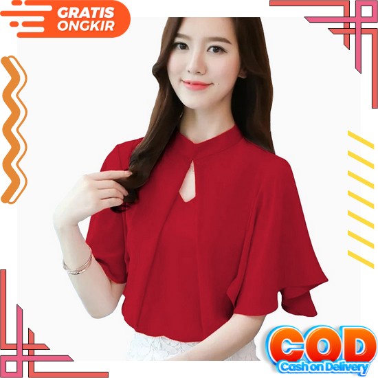 Blouse Putih Hitam Wanita Jumbo Ld 118 Cm Lengan Pendek Balon Polos Bahan Katun Rayon Premium Fit Xx