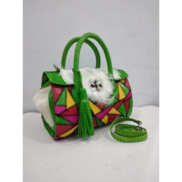 tas kulit ular dan bulu domba