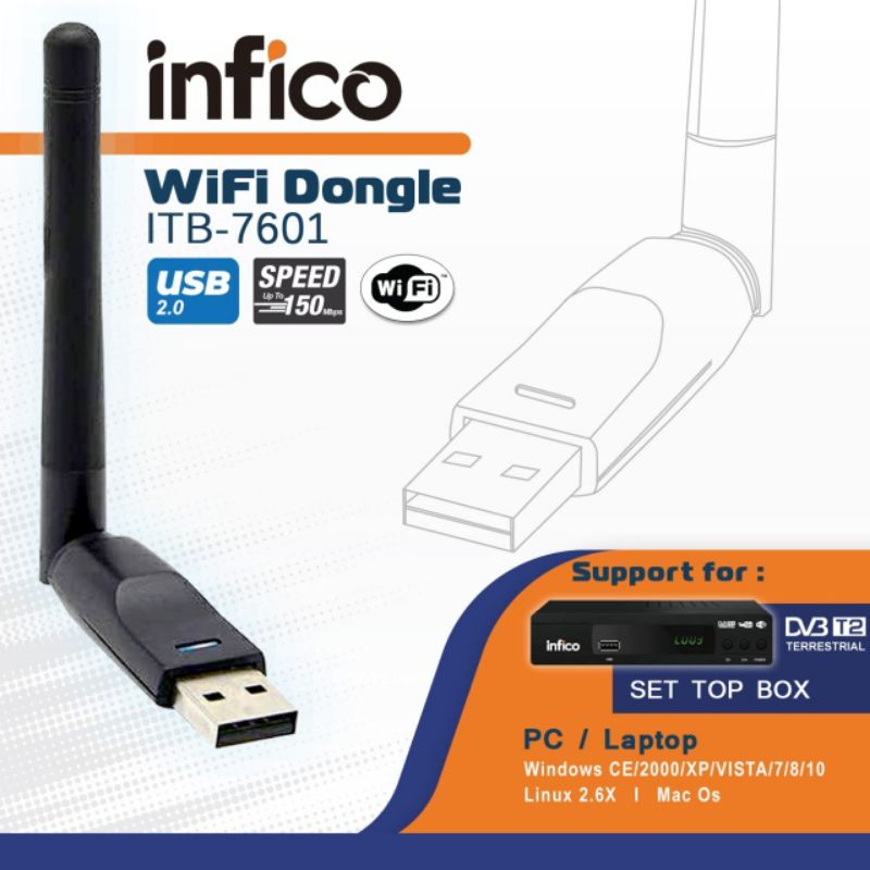 USB Dongel Wifii/ Dongle wifii buat Set top Box Merk Infico/Pioline