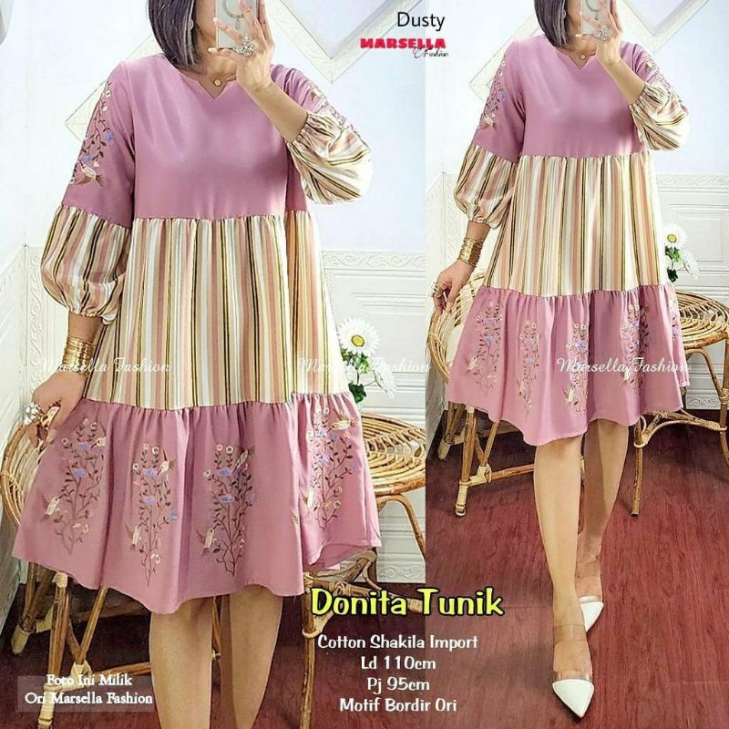 Donita Tunik, TUNIK WANITA CANTIK MODIS FIT XXL LD 110 BAHAN KATUN SHAKILA IMPORT MIX BORDIR TERMURAH TERLARIS OOTD