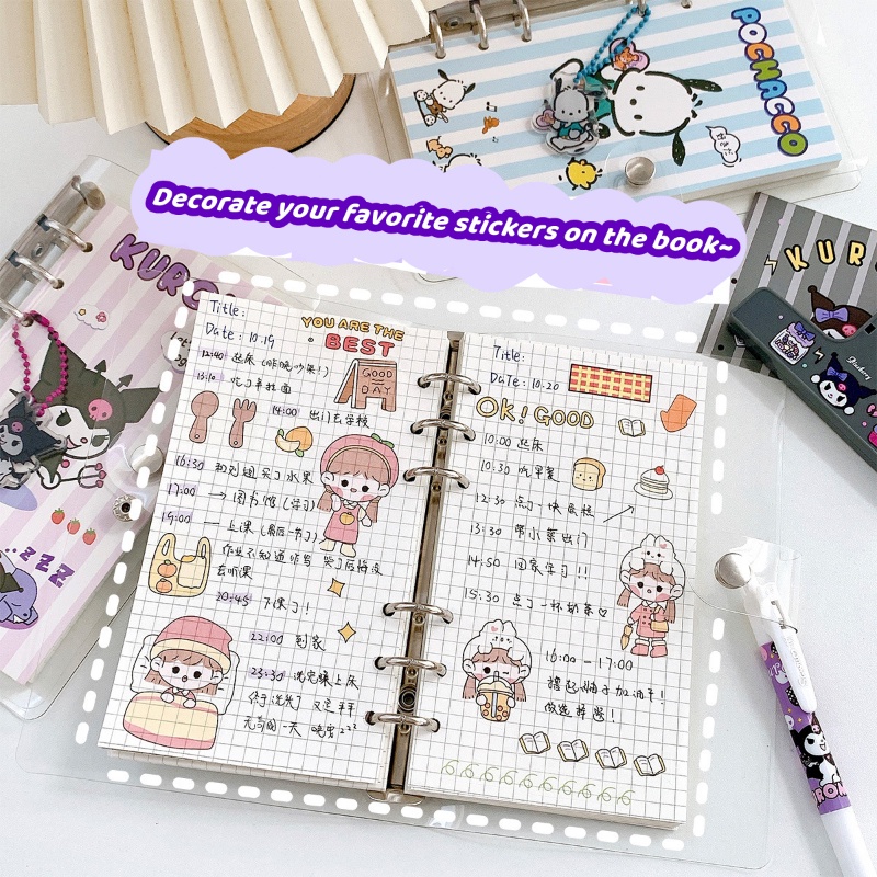 Sanrio A6 Ring Notes Lucu Journaling Loose Leaf Desain Anime Cinnamoroll Kawaii Lucu Untuk Stationery Sekolah / Kantor