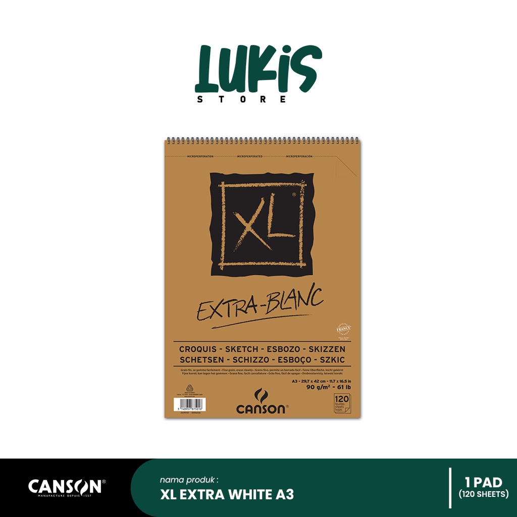 

CANSON XL Sketch Extra-White 90G | Ukuran A3 | 120 Sheets | 200787501