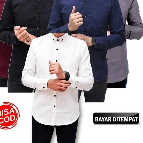KEMEJA POLOS PRIA LENGAN PANJANG KEMEJA HITAM POLOS PRIA kemeja putih - Abu-abu, XL
