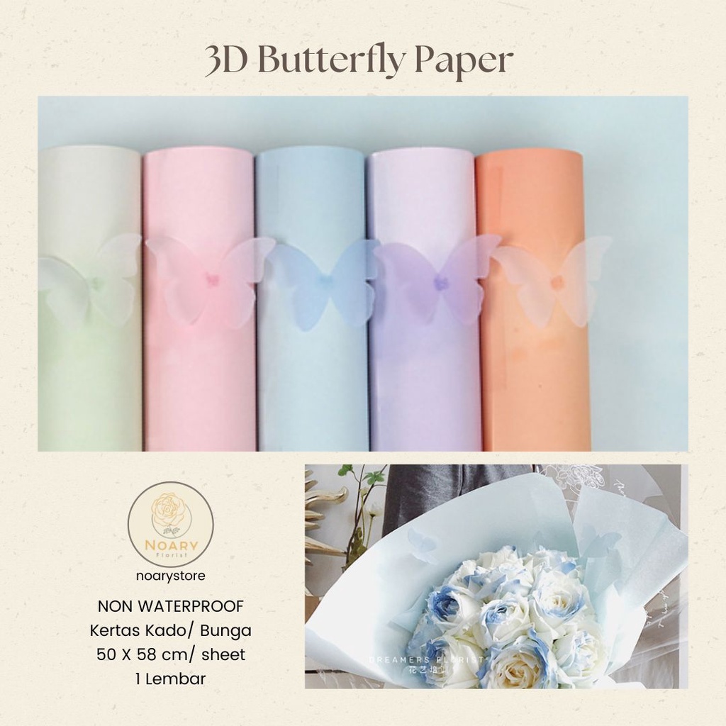 3D Butterfly Paper Kertas Bunga Wrapping Cellophane Paperwrap Buket Bunga Bungkusan Bunga / Flower Wrapping / Cellophane / Wrap / Kertas Bunga / Kertas Kado / Flower Paper / Kertas Grosir / Kertas Import / Kertas Cellophane / Florist / Buket Bunga / Flori