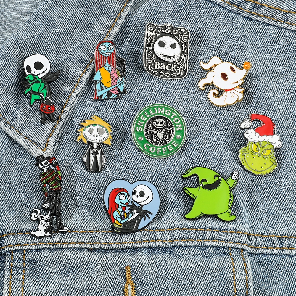 Bros Pin Enamel Desain Kartun Jack Skellington Bahan Metal