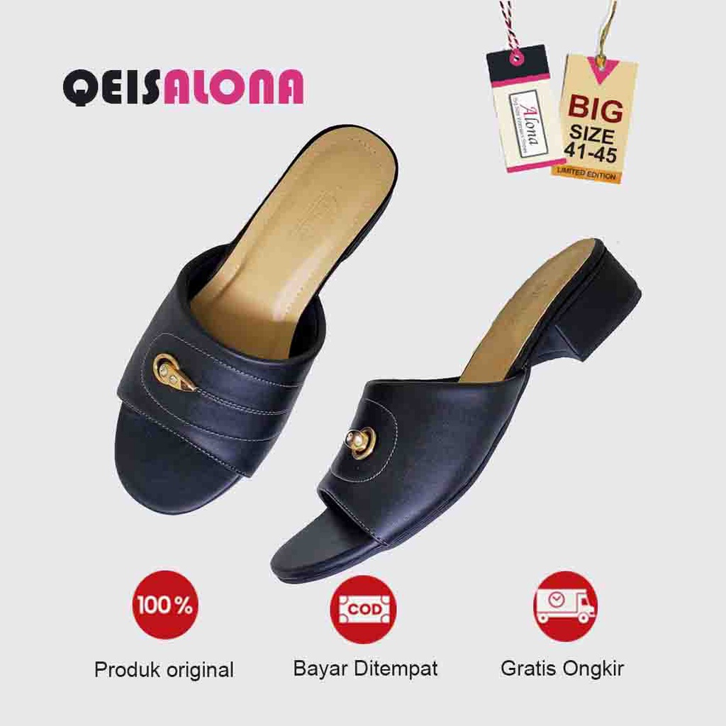 Clog wanita ibu ibu Hak tahu 3 cm Ukuran Besar 41,42,43,44,45 Sendal Kondangan Kulit Hak Chungky