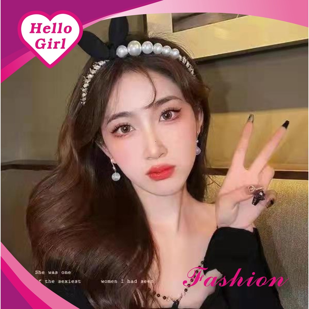 (Hello Girl)B30 Bando Wanita Bandana Mutiara Pita Gaya Korea Import