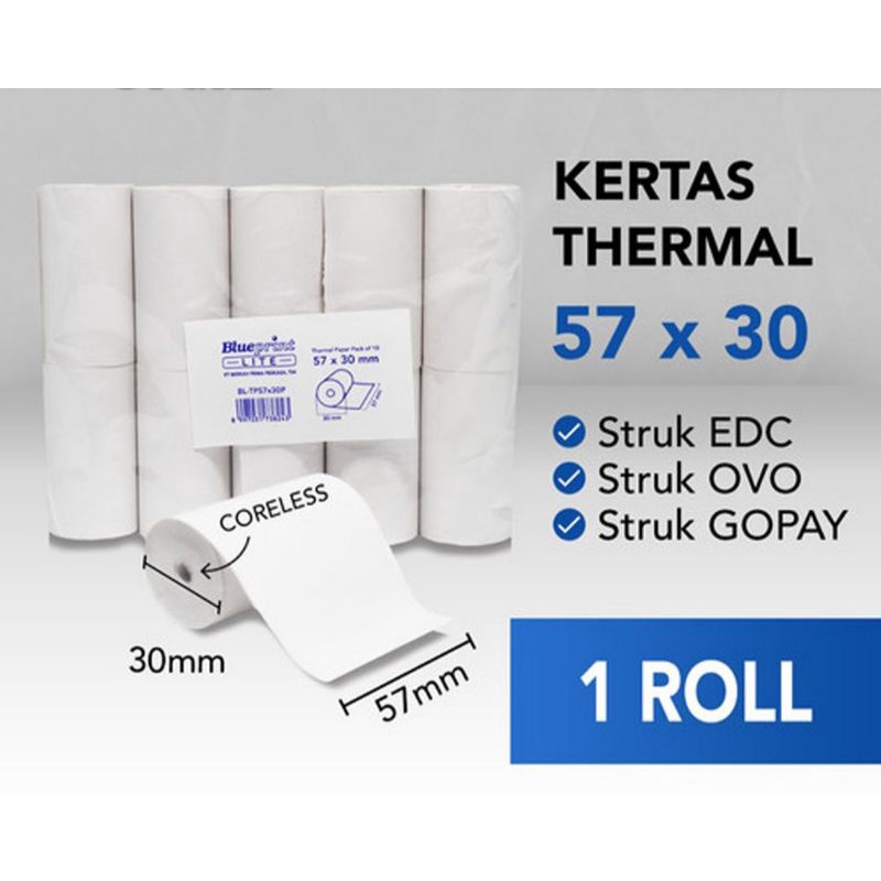 Kertas Thermal / Kertas Struk Kasir Blueprint Lite 57x30mm -1 roll
