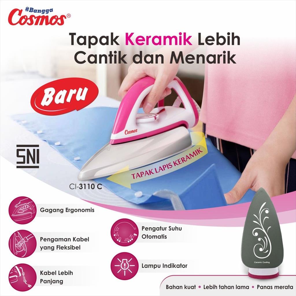 Setrika Listrik Tapak Lapis Keramik Cosmos CI-3110 C - Electric Iron Ceramic Soleplate Cosmos CI 3110 C