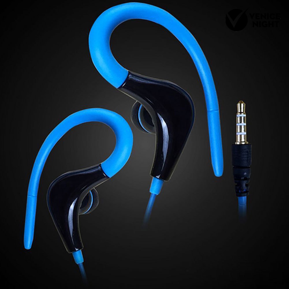 (VNEP) (Berkabel) 3.5mm Sport Gym Running Earphone Menggantung Telinga Headset Musik Stereo untuk Ponsel