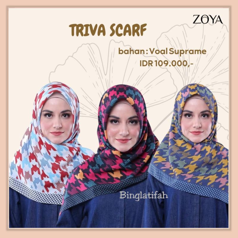 Triva Scarf Kerudung Segiempat Motif by Zoya
