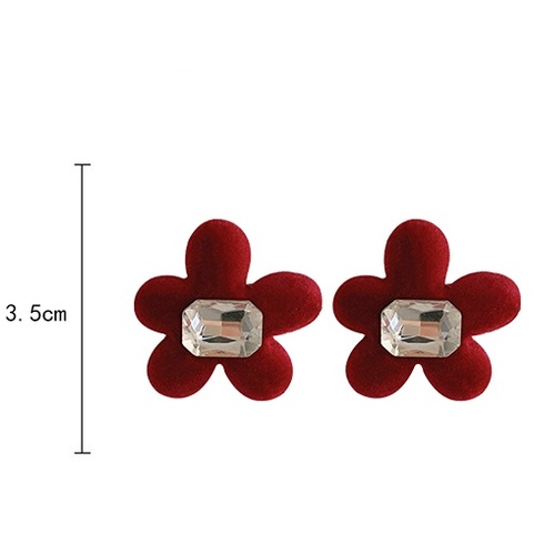Anting Stud Desain Bunga Merah Aksen Berlian Imitasi Gaya Retro Untuk Musim Dingin