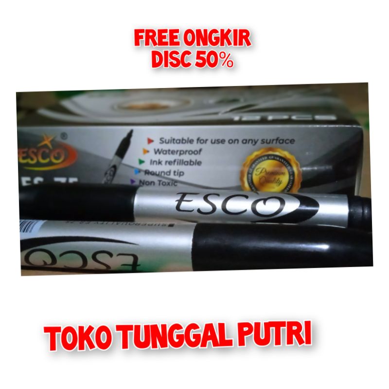 

( 12 Pcs ) Spidol Permanent Marker ESCO ES-75 / 1 Pack Spidol Permanent Esco