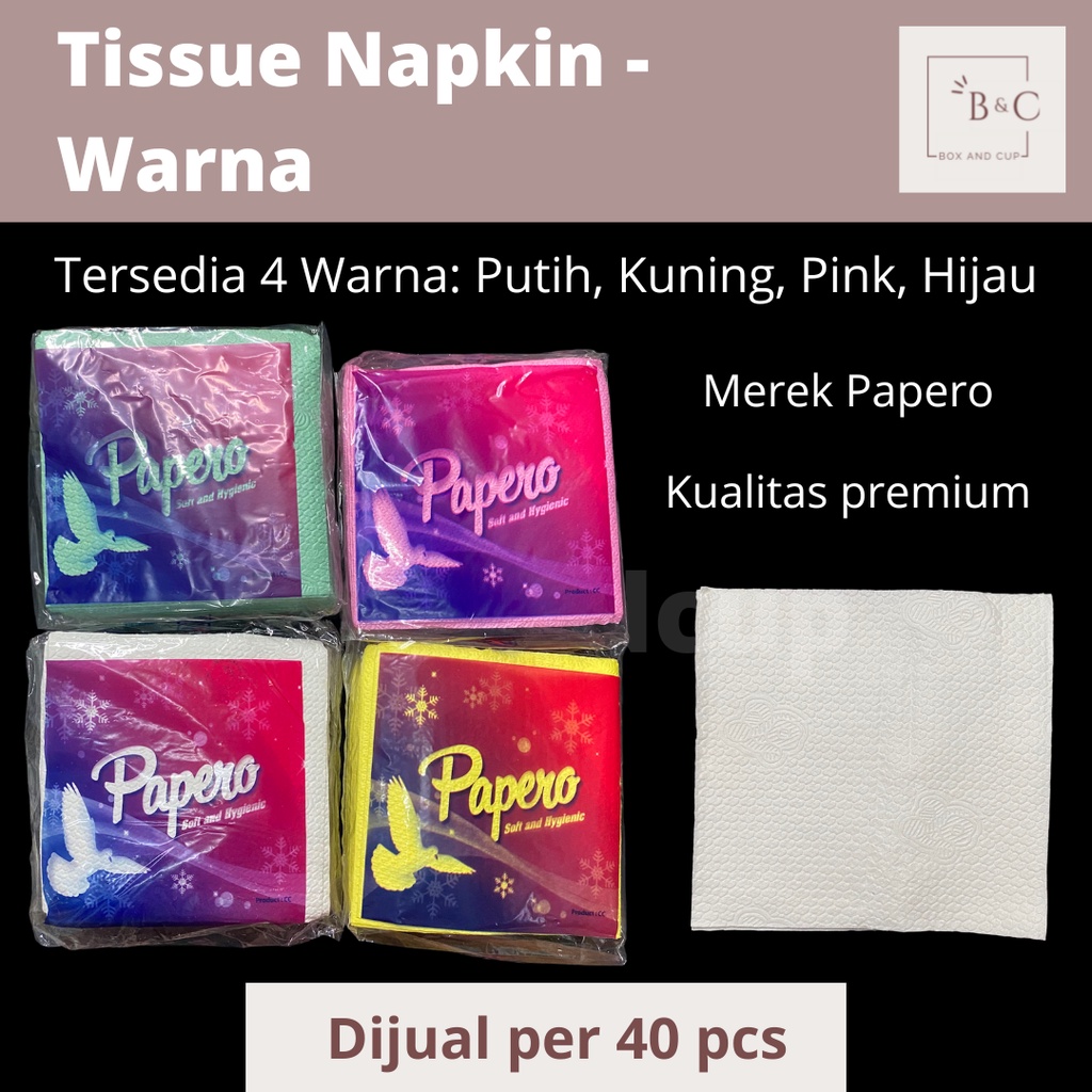 Tissue Napkin Warna / Tisu Papero Tissue Sendok Garpu Makan / Luncheon Dinner Napkin