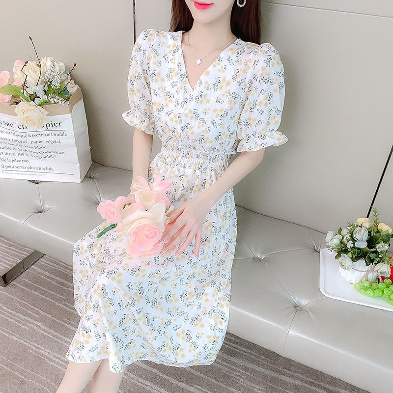 Lengan Pendek Gaun Sifon Anak-anak 2022 Musim Panas Baru In Super Peri Mahasiswa Leher V Mori Bunga Peri Gaun