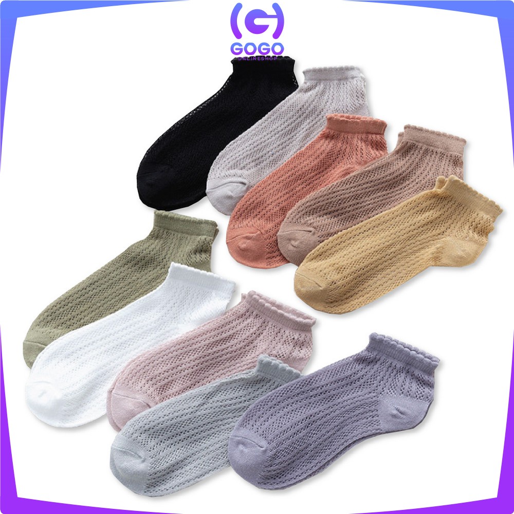 GOGO-P252 Kaos Kaki Wanita Motif Polos Pattern Garis / Kaoskaki Pola Pendek Semata Kaki Fashion Korea Women Sock Import