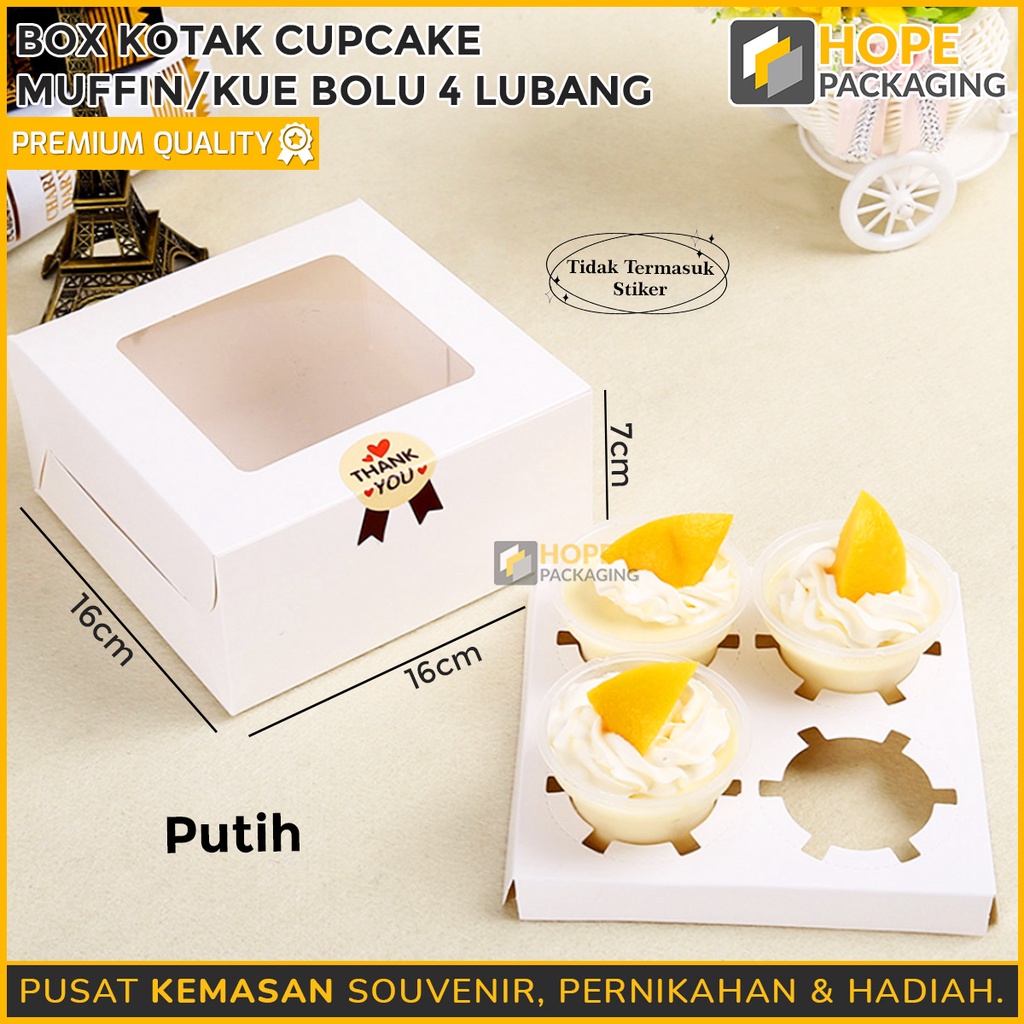 Box Kotak Cup cake / Muffin / kue bolu 4 lubang / kotak kue / box kue hampers hadiah souvenir ulang tahun wedding