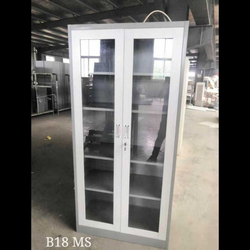 Lemari arsip plat besi pintu swing kaca