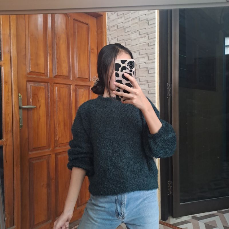 THRIFT FUZZY VELVET RAJUT PREMIUM LENGAN BALON CROP