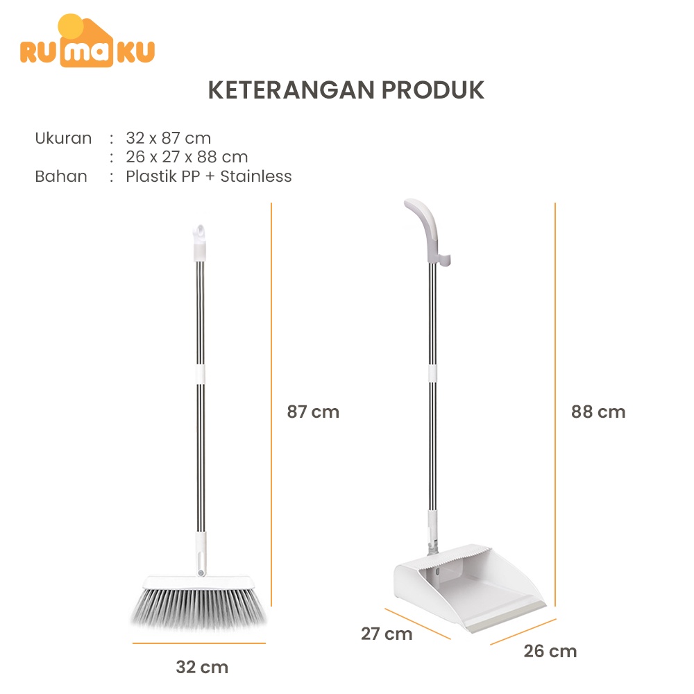 Rumaku Sapu Lantai 2 in 1 Broom Set Dustpan Sapu dan Pengki Set Alat Pembersih Praktis