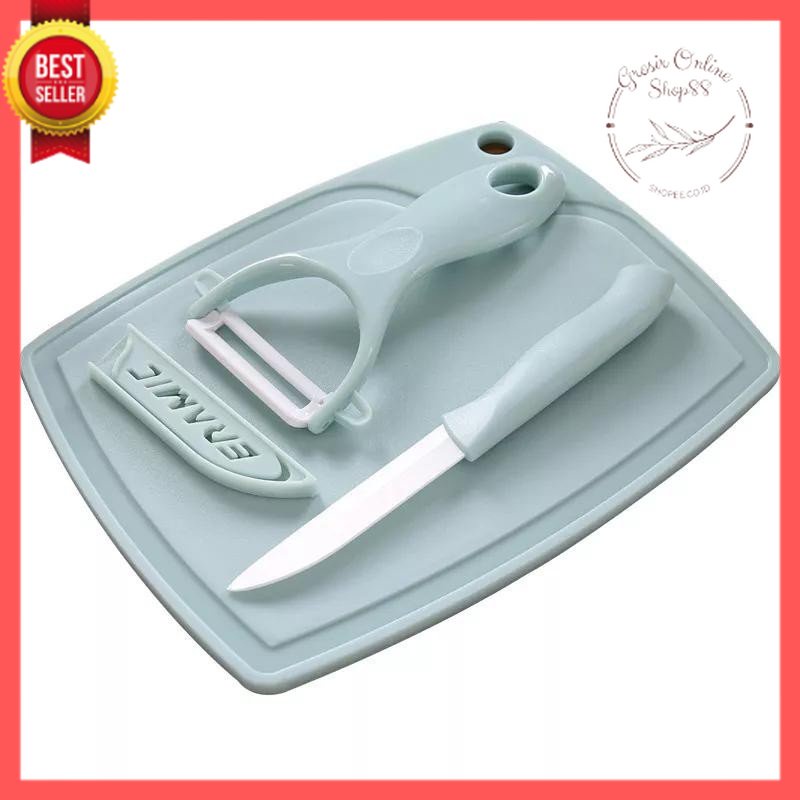 GOS B309 - Pisau Keramik 3 IN 1 / Pisau Talenan Peeler 3 pcs / Pisau set 3cs + Talenan