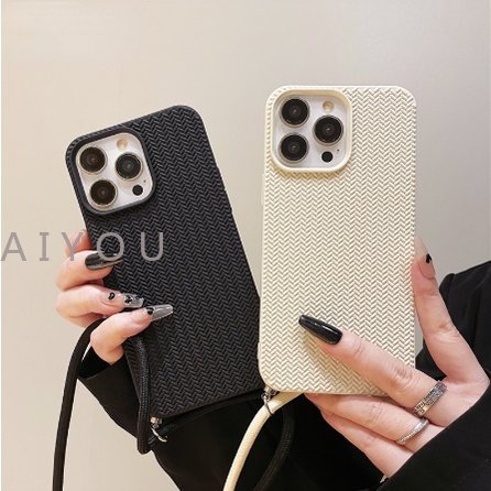 Soft Case Silikon Motif Rajut Dengan Tali Lanyard Untuk iPhone 14 Pro Max 13 12 11 X S XR SE 8 7 Plus SE 3