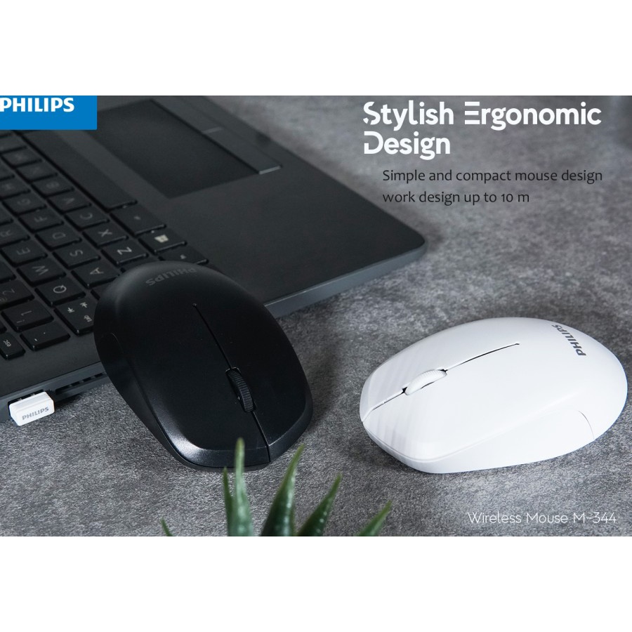 Mouse Philips M-344 Wireless 1600DPI Ergonomic Design - PHILIPS M344