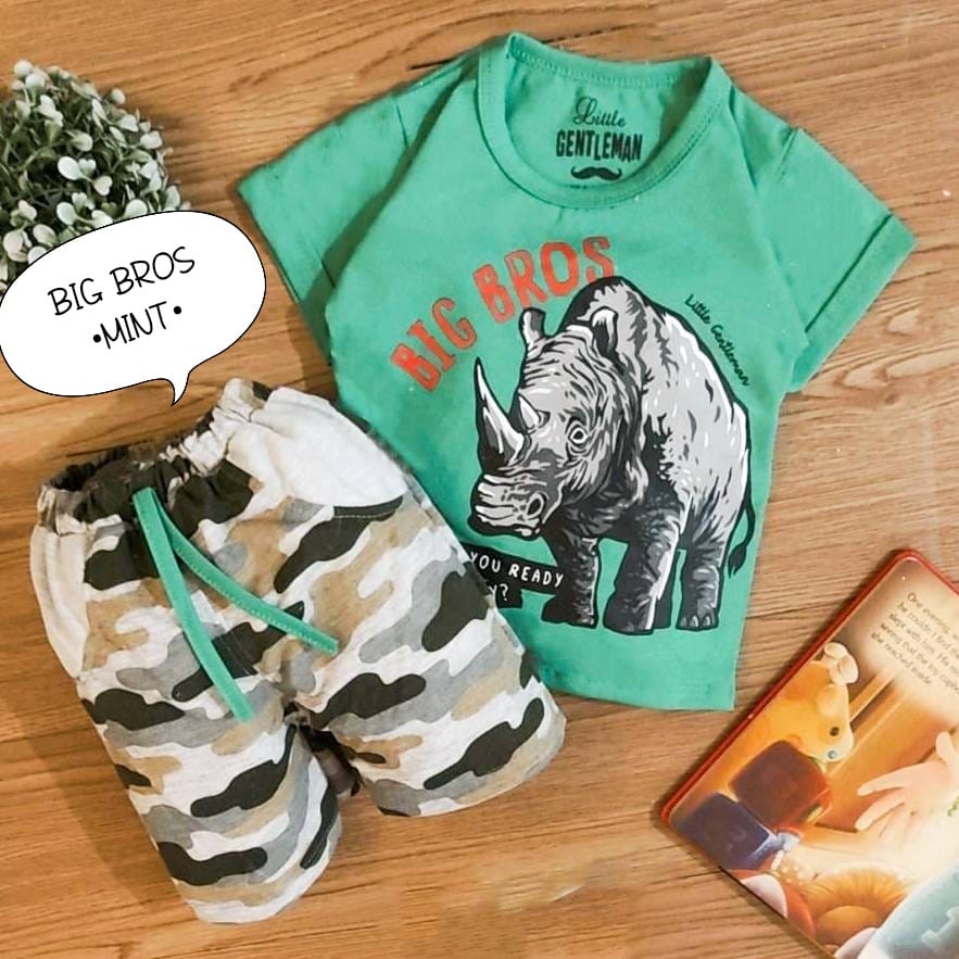 Setelan Baju Bayi Anak Laki-laki Usia 0-6 Bulan Motif Strongest Dino, Big Bros Dan Bon Voyage Atasan Kaos dan Celana