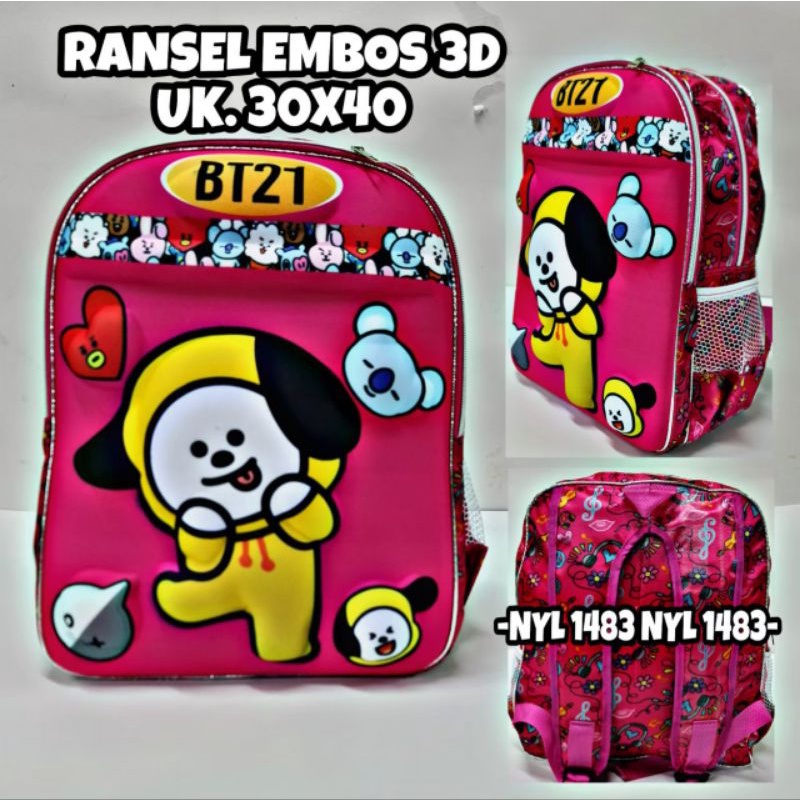 Tas Timbul Termurah Tas Ransel Anak Perempuan Sekolah SD Motif BT 21 Kartun  3D Led