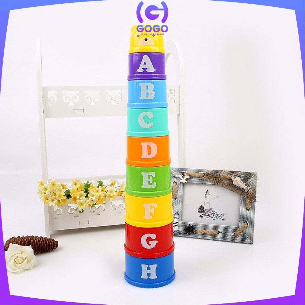 GOGO-M21 Mainan Anak Stacking Cup / Mainan Susun Gelas 9PCS Mainan Edukasi Bayi Angka Dan Alfabet