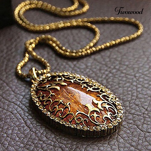 Kalung Rantai Panjang Dengan Liontin Amber Hollow Gaya Vintage Untuk Wanita