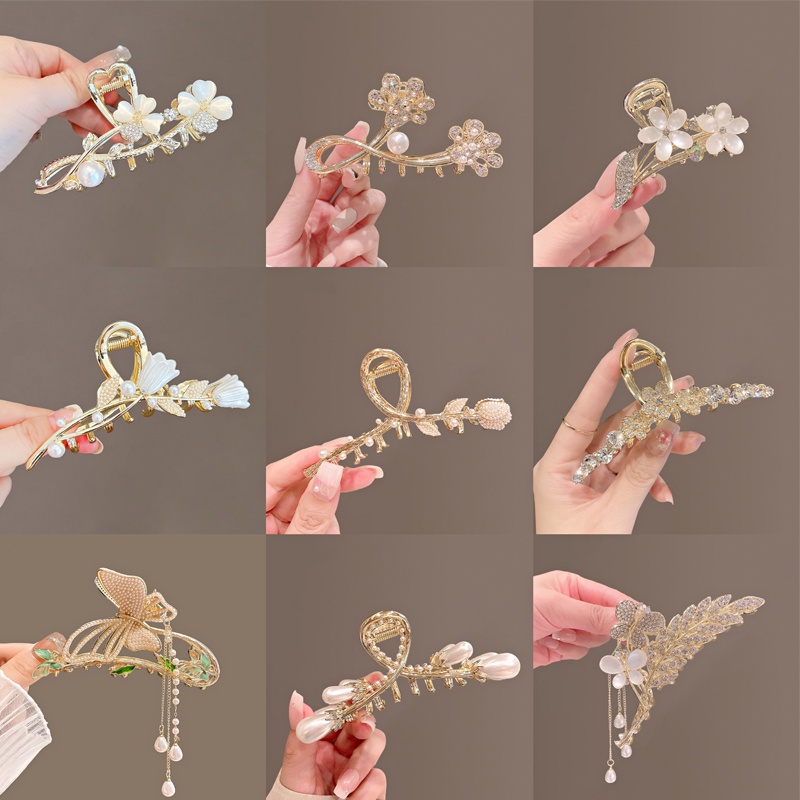 Jepit Rambut Bentuk Bunga Butterfly Shark Aksen Mutiara Dan Berlian Imitasi Bahan Alloy Untuk Wanita