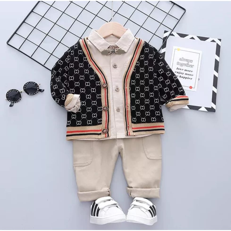 SETELAN SWEATER 3 IN 1 ANAK LAKI LAKI PEEMPUAN BAHAN RAJUT UMUR 1-5 TAHUN