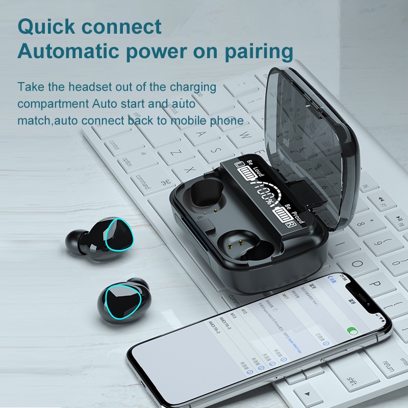 (COD) M10 Headset Bluetooth Game Wireless Earphone TWS Powerbank LED Display with Mic Headphones Handset Earbud