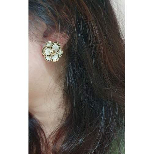 Anting Silver925 perak kilau Premium Quality platgold Motif CH4N3L Bunga Anti Karat Anti Alergi Earring a10