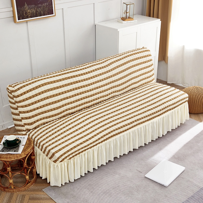 Elastic Sofa Bed Cover  With Skirt Stripe Jacquard / Penutup Sarung Alas SofaBed Elastis Tebal Polos Renda