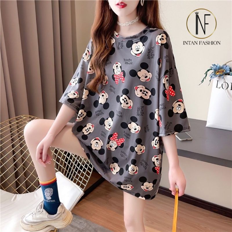 Kaos Wanita Oversize Full Print Mickey Mouse Import