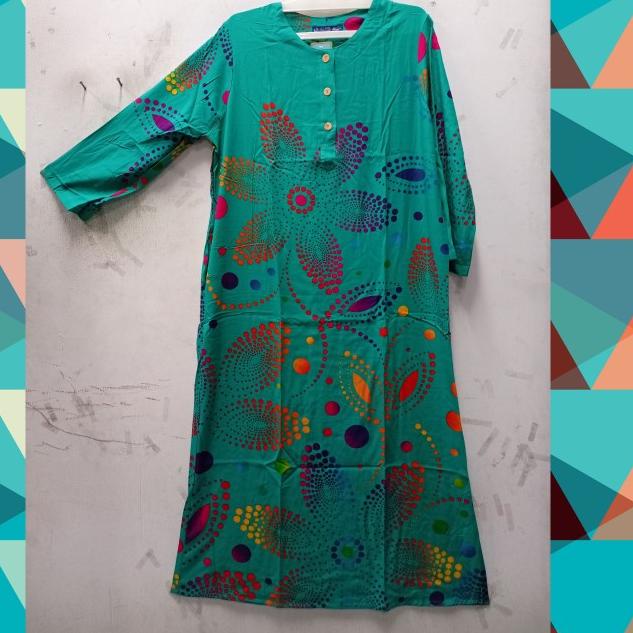 Daster Batik Kencana Ungu Original Longdres Label Biru Kancing Depan - hijau tosca
