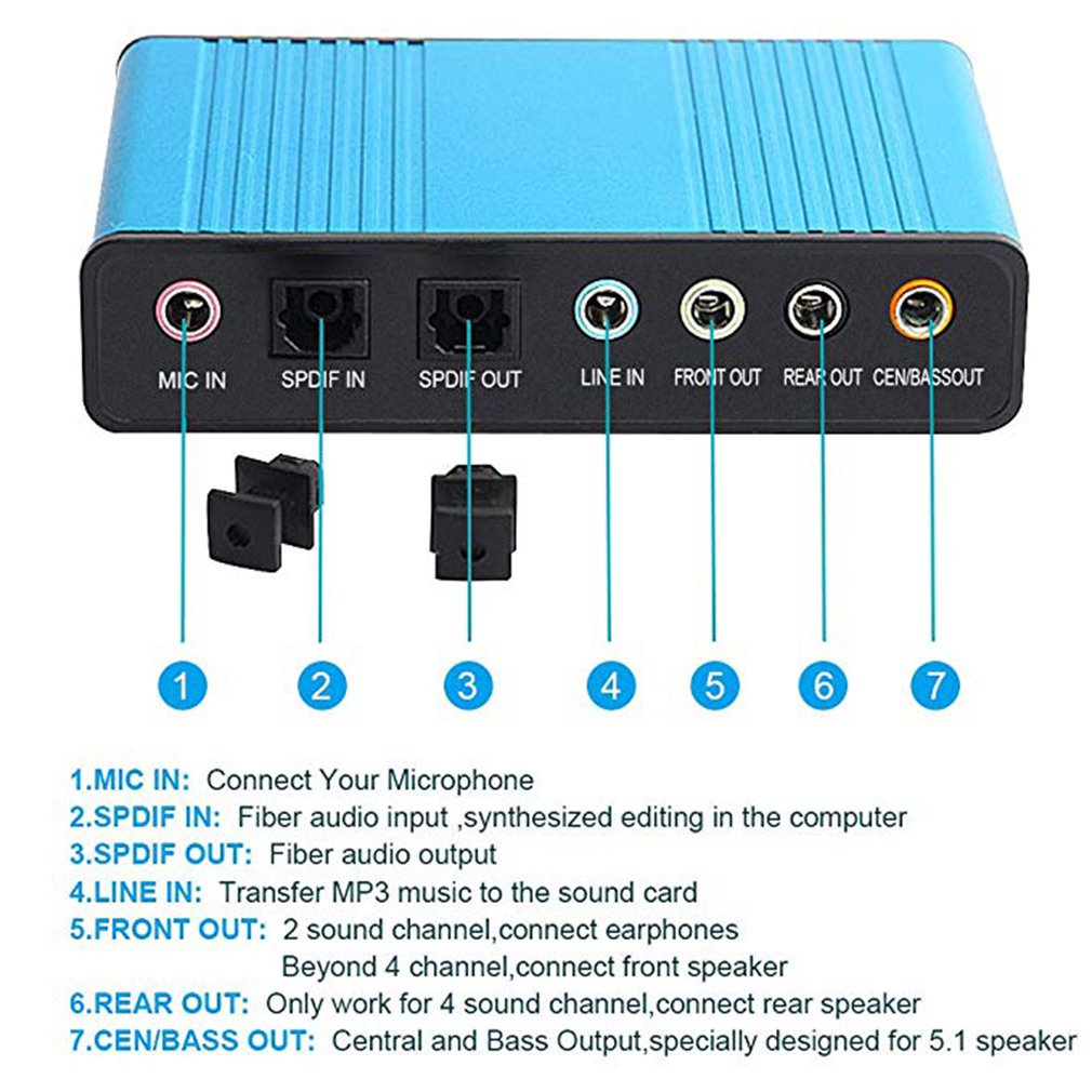 Actual【COD】sell Kebidumei Sound Card External 5.1 Suround USB untuk Laptop/PC - CM6206 - Biru