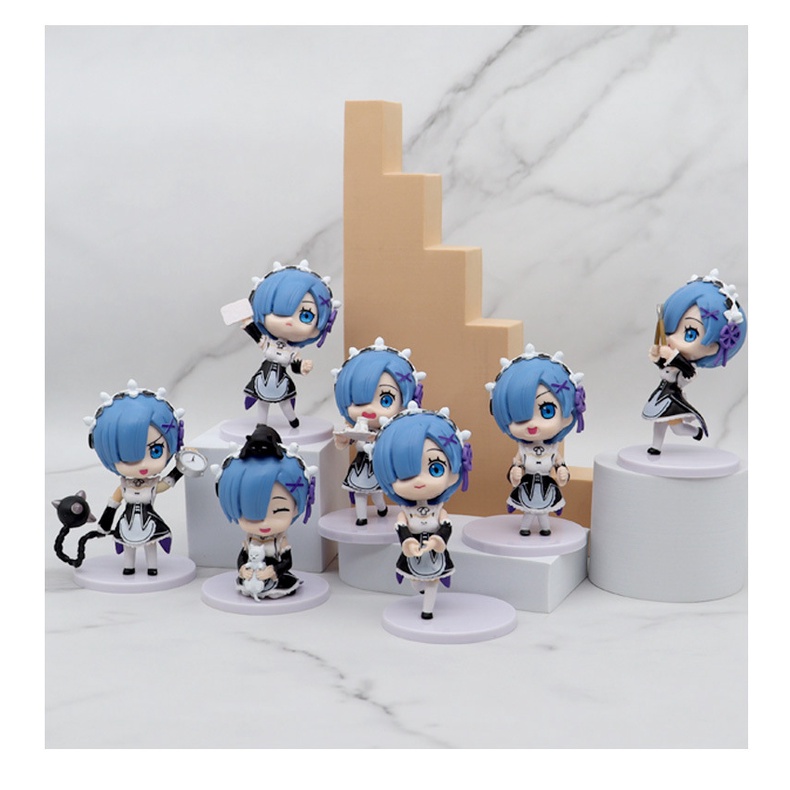 Mainan Action Figure Anime Q posket Rem Emily Apron Maid happy Hardworking Bahan PVC Untuk Koleksi