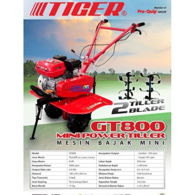 Mini Tiller Cultivator Traktor Kebun Tiger Gt800